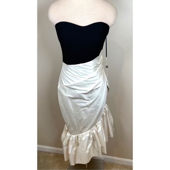 Rasario Ruffled Silk Crepe Corset Strapless Two Tone Asymmetric Midi Dress Sz 4 - Picture 3 of 13